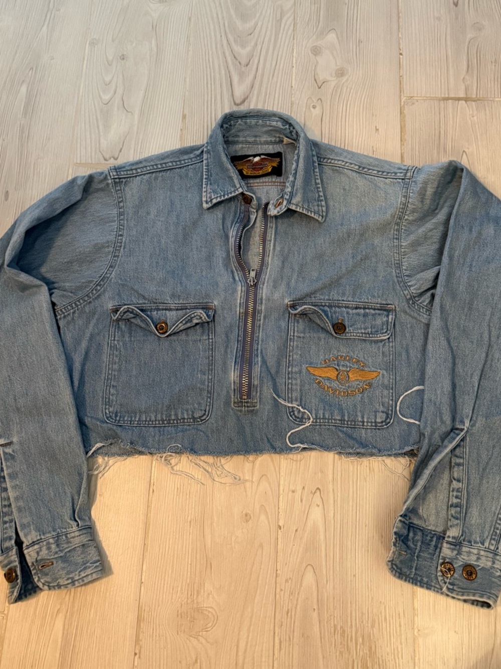 Harley-Davidson Light Blue Denim Cropped Zip Pullover